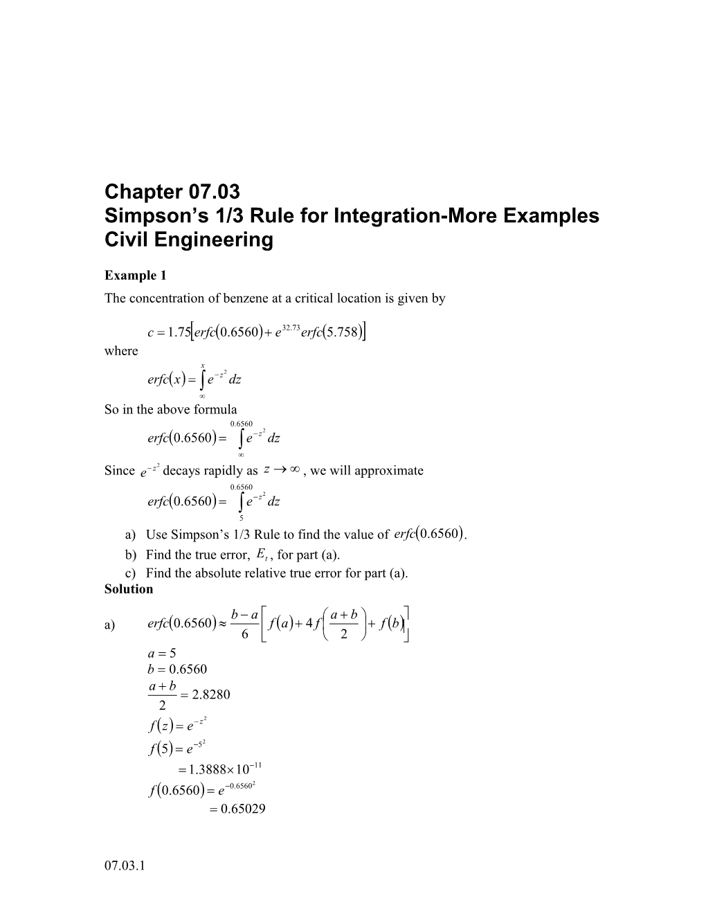 Simpson S 1/3 Rule for Integration-More Examples: Civil Engineering