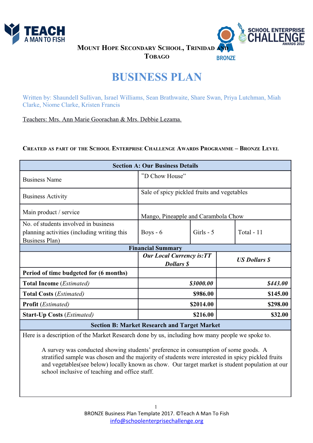 School Enterprise Challenge Business Idea Template s13