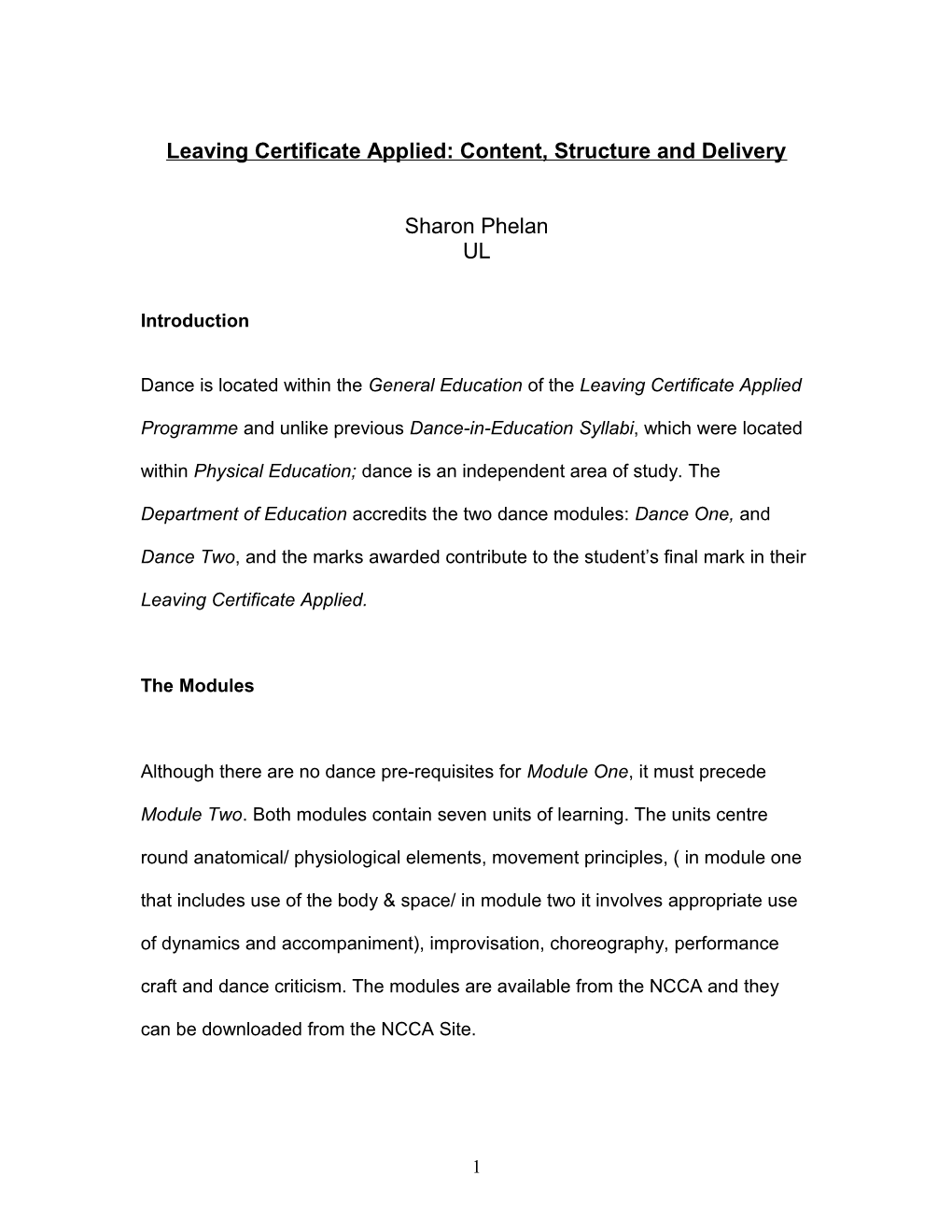 Leaving Certificate Applied: Content, Structure and Delivery