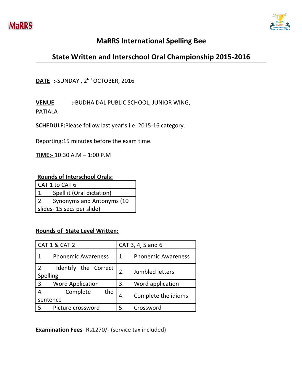 State Written and Interschool Oral Championship 2015-2016