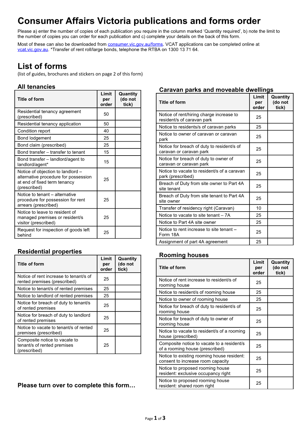 Renting Publications and Forms Order