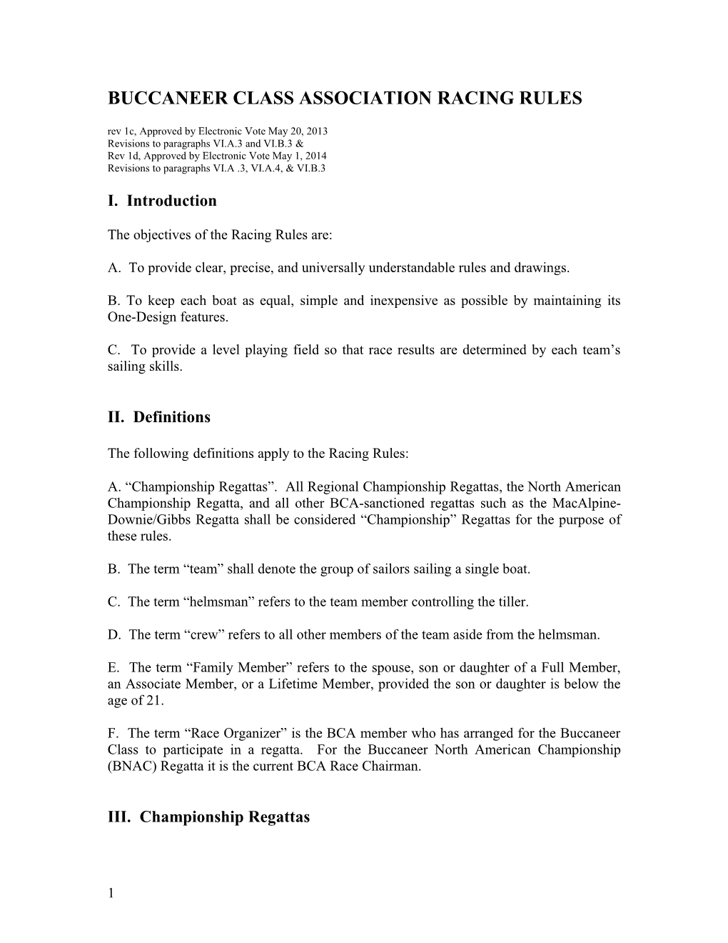 Racing Rules, Rev 1C, Voted May 20, 2013