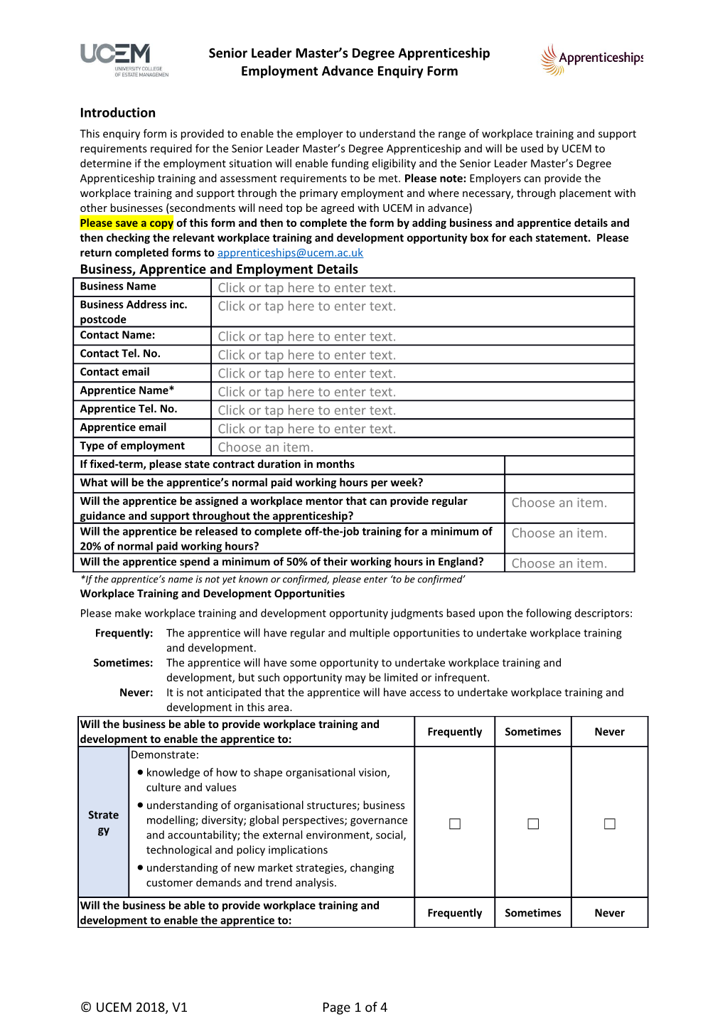 Business, Apprentice and Employment Details