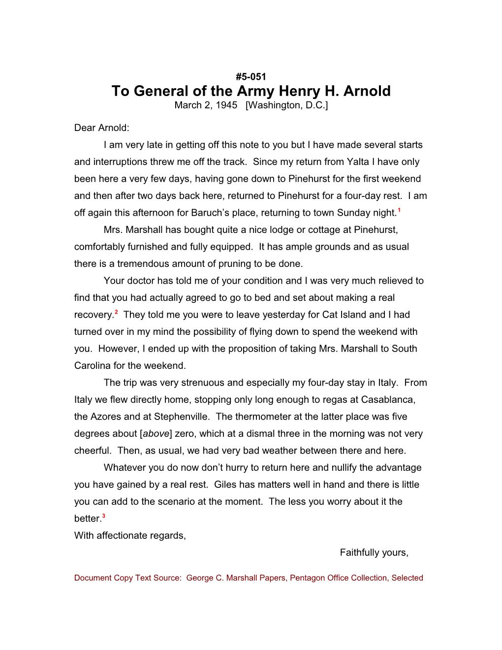 To General of the Army Henry H. Arnold