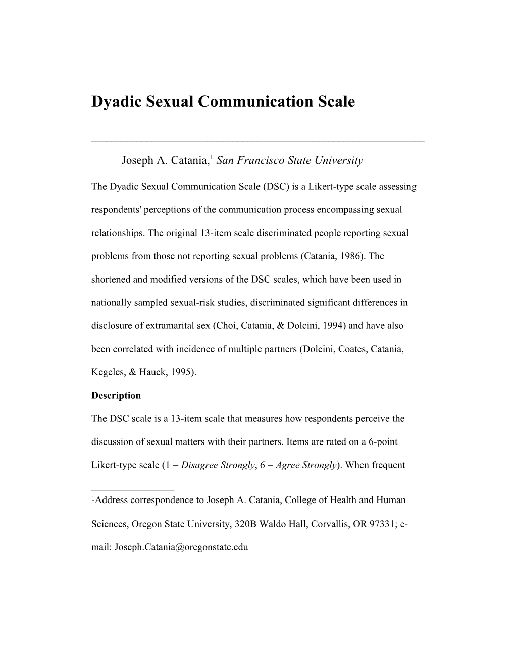 The Dyadic Sexual Communication Scale