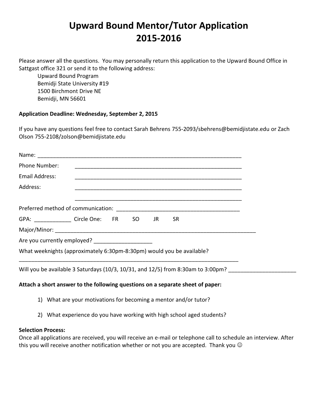 Upward Bound Mentoring Application