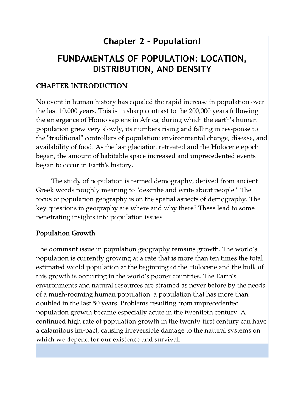 Fundamentals of Population: Location, Distribution, and Density