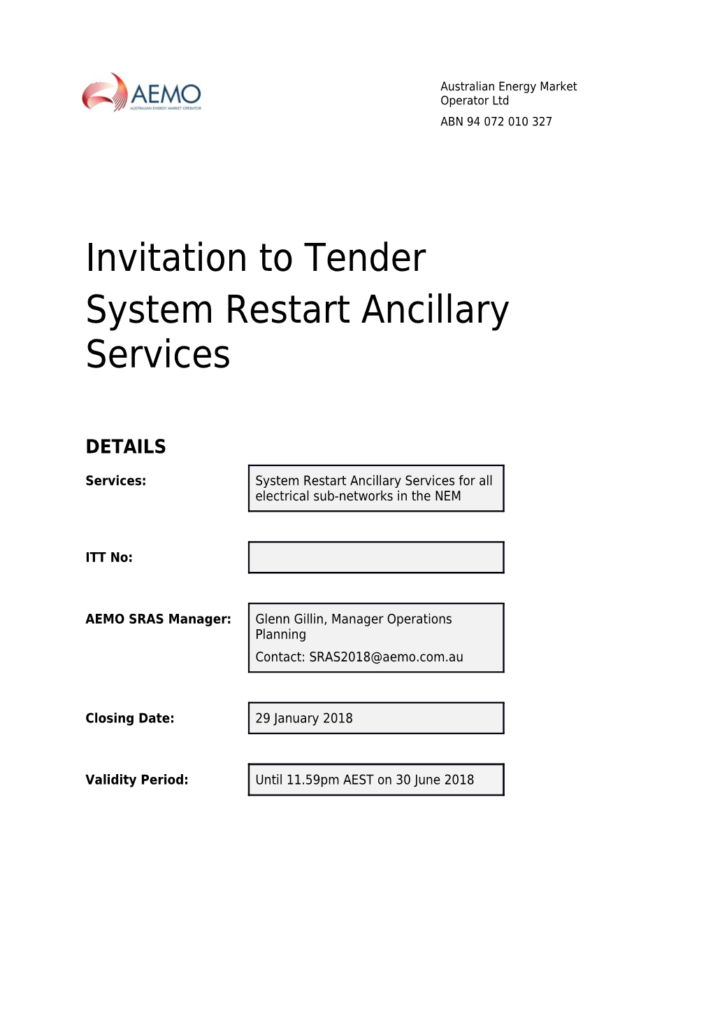 System Restart Ancillary Services