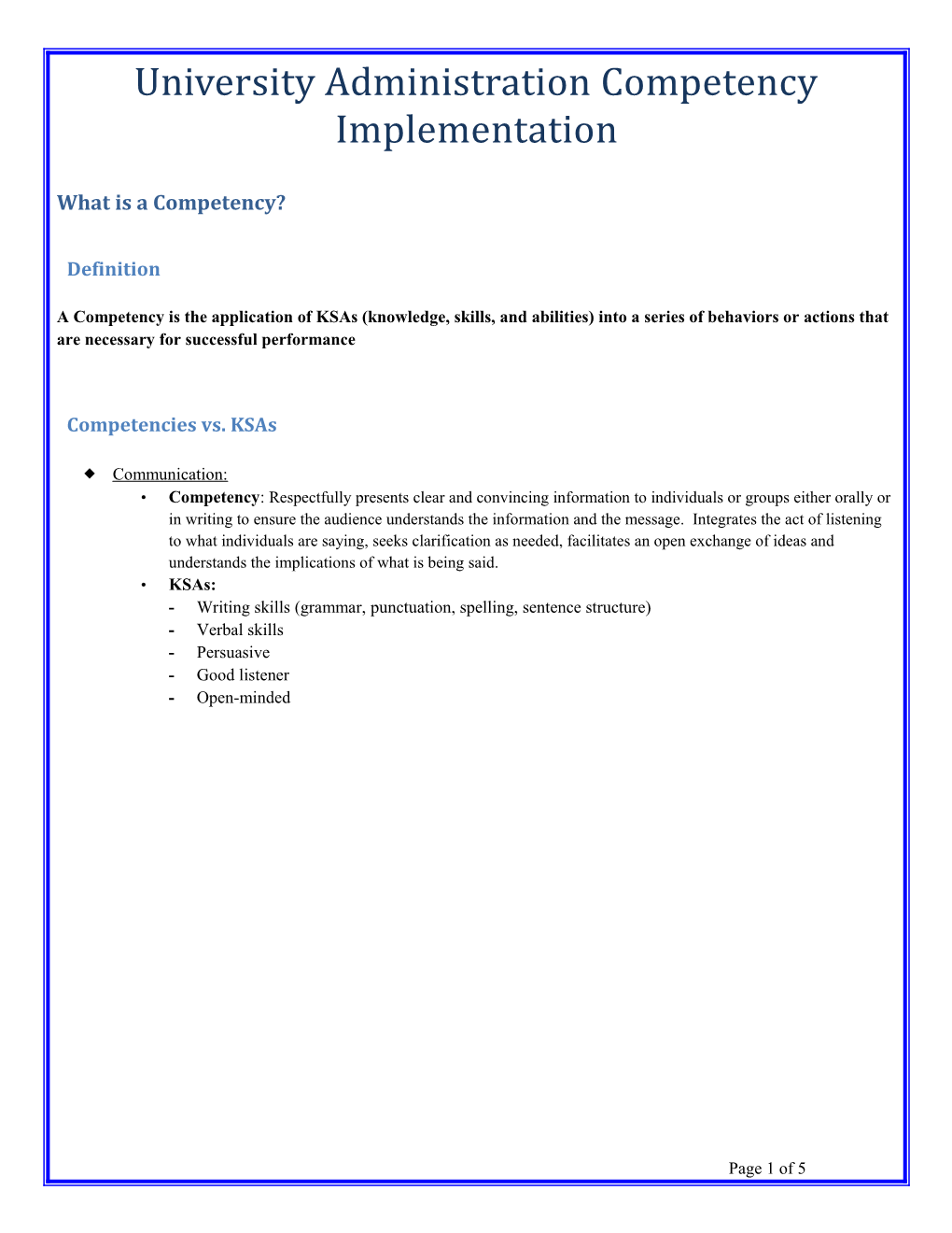 University Administration Competency Implementation