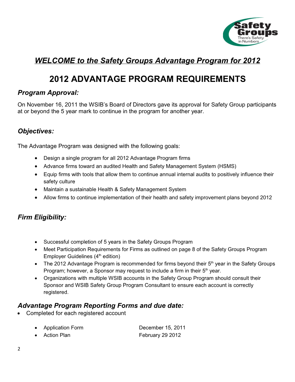 Safety Groups Advantage Program