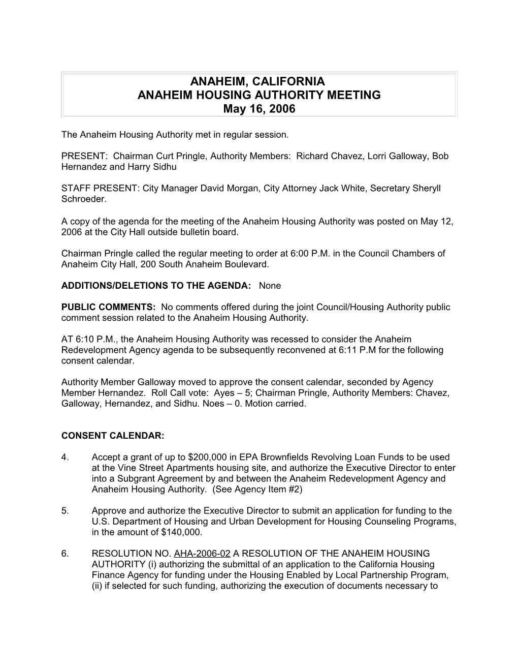 Anaheim Housing Authority Meeting