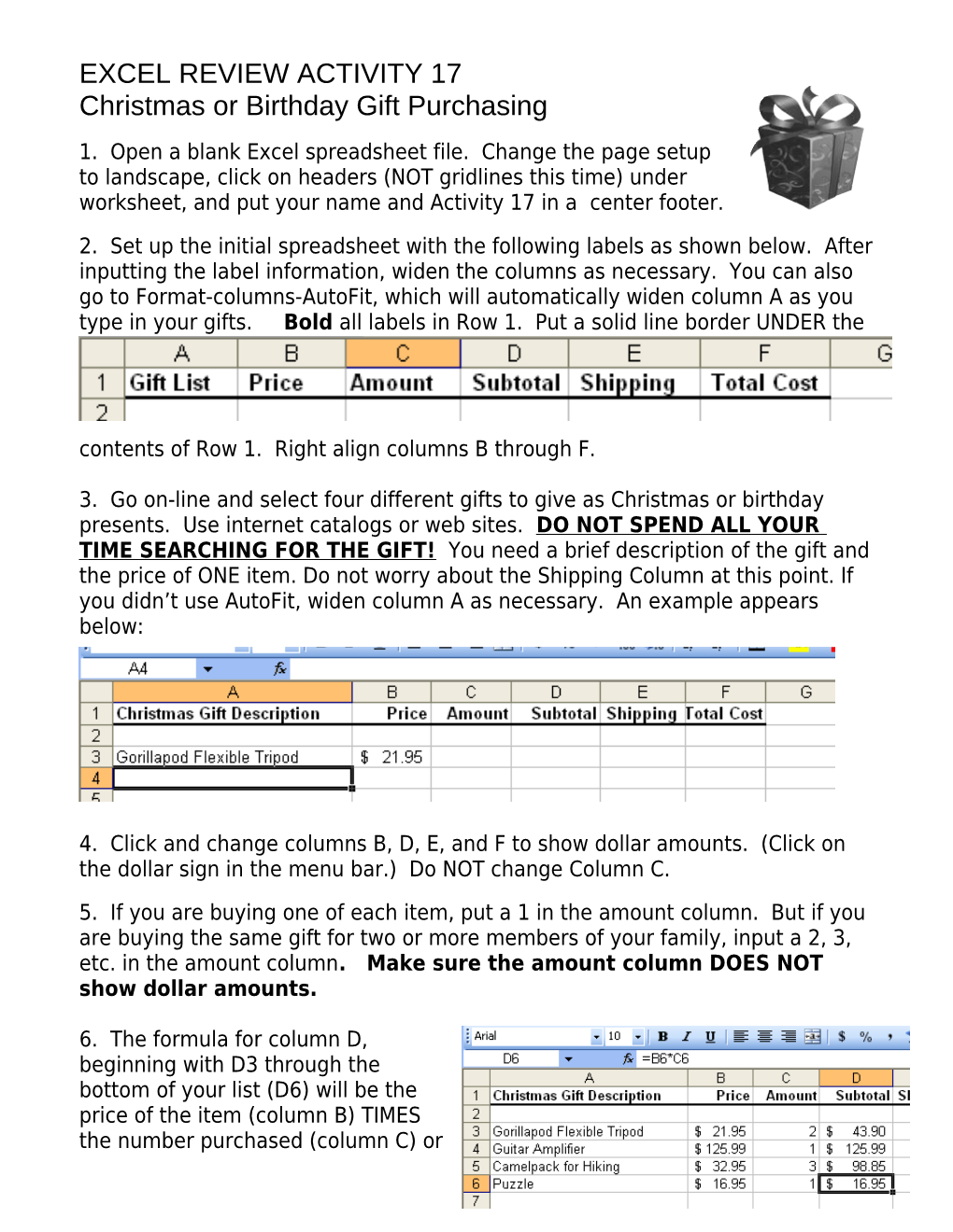 Excel Review Activity