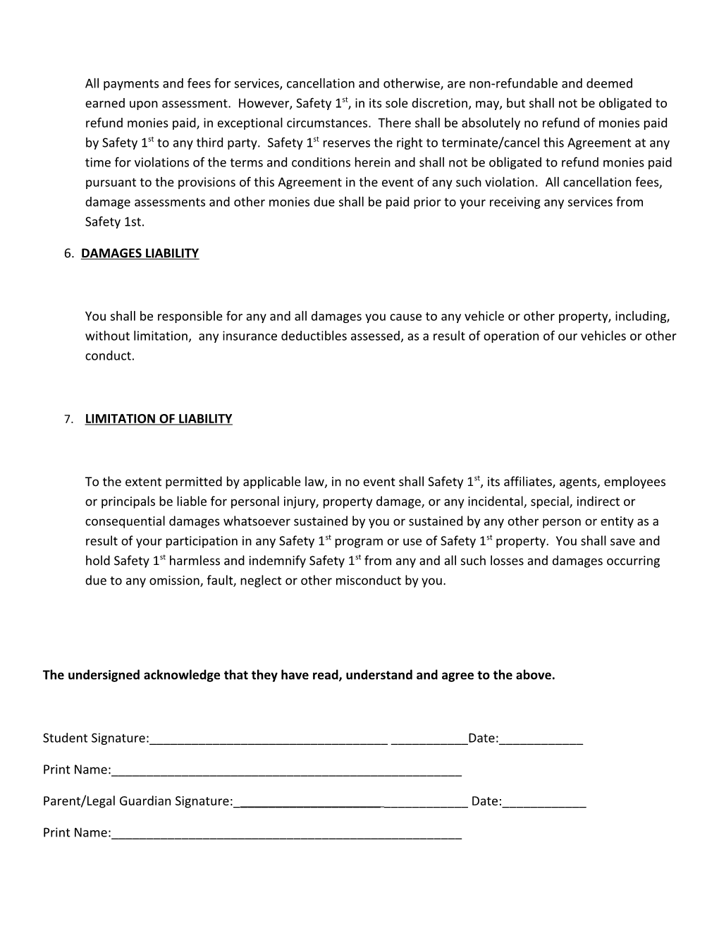 Safety 1St Driving Academy, Inc. Registration Agreement