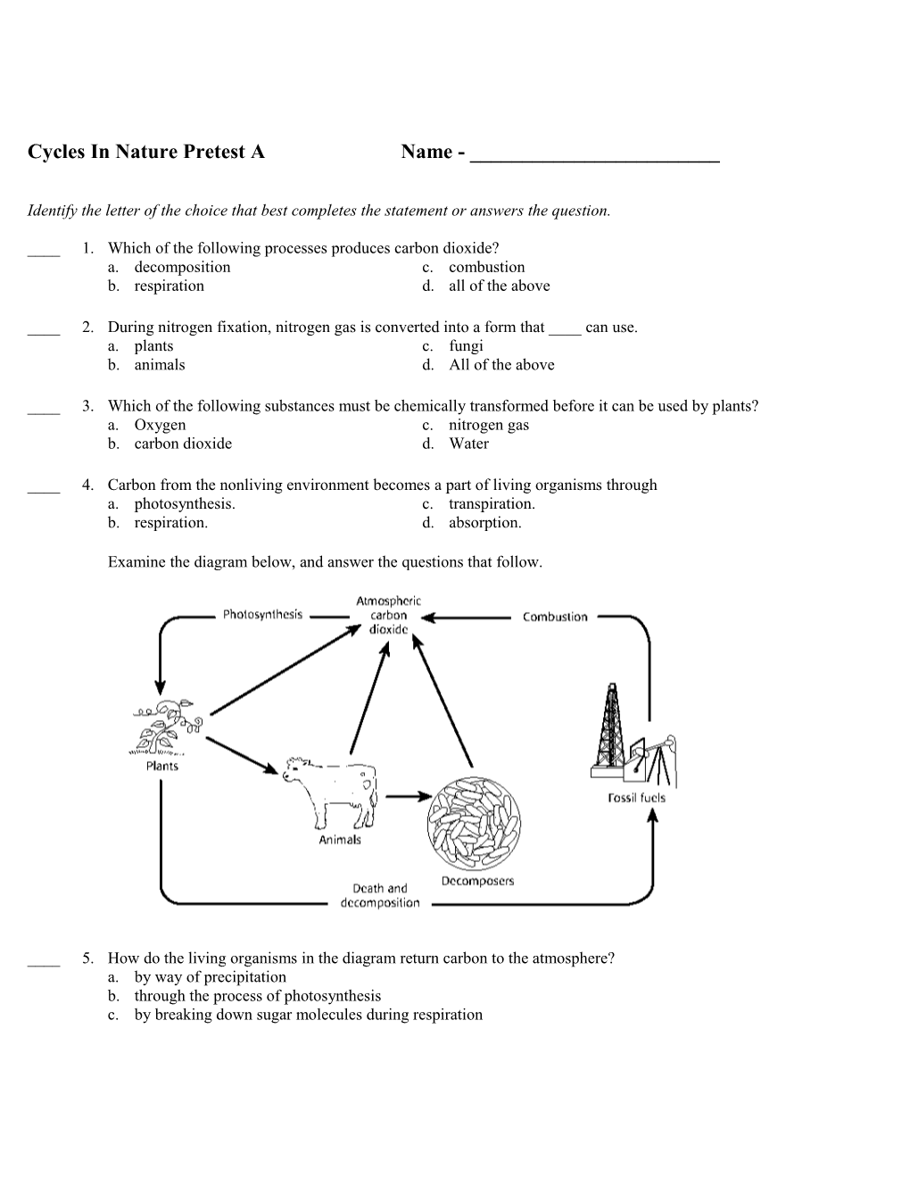 Cycles In Nature Pretest A Name - _