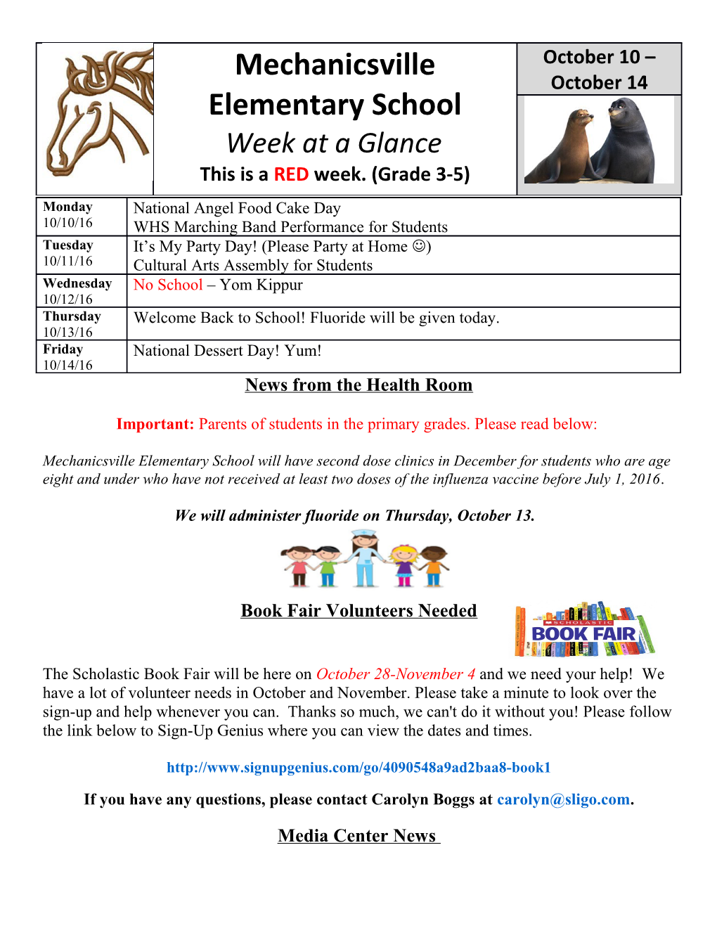 Mechanicsville Elementary School Week at a Glance This Is a RED Week. (Grade 3-5)