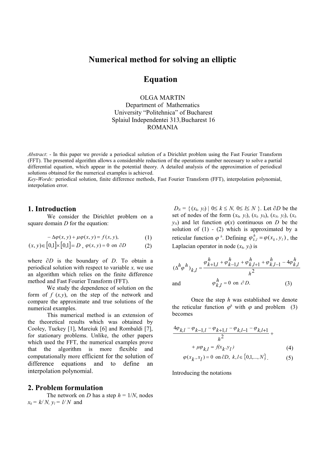 A Fast Fourier Transform Algorithm for Solving a Dirichlet Problem