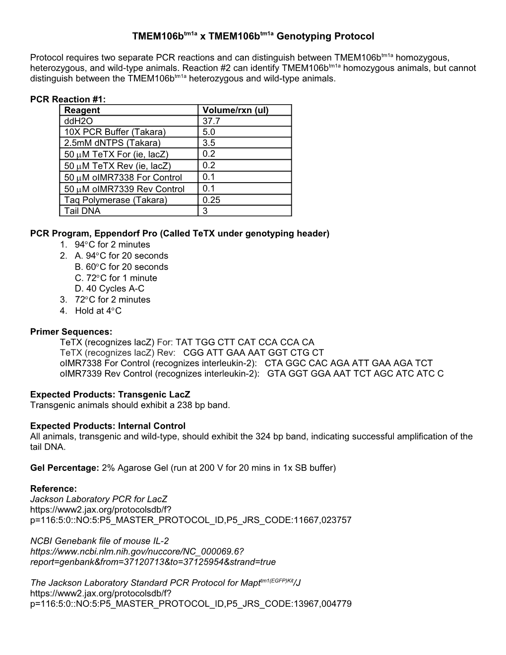 PCR Program, Eppendorf Pro (Called Tetx Under Genotyping Header)