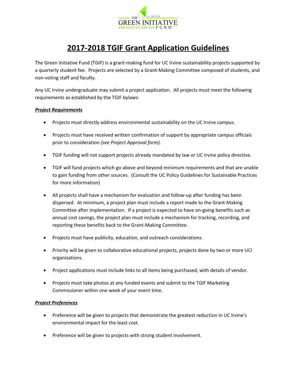 2017-2018TGIF Grant Application Guidelines