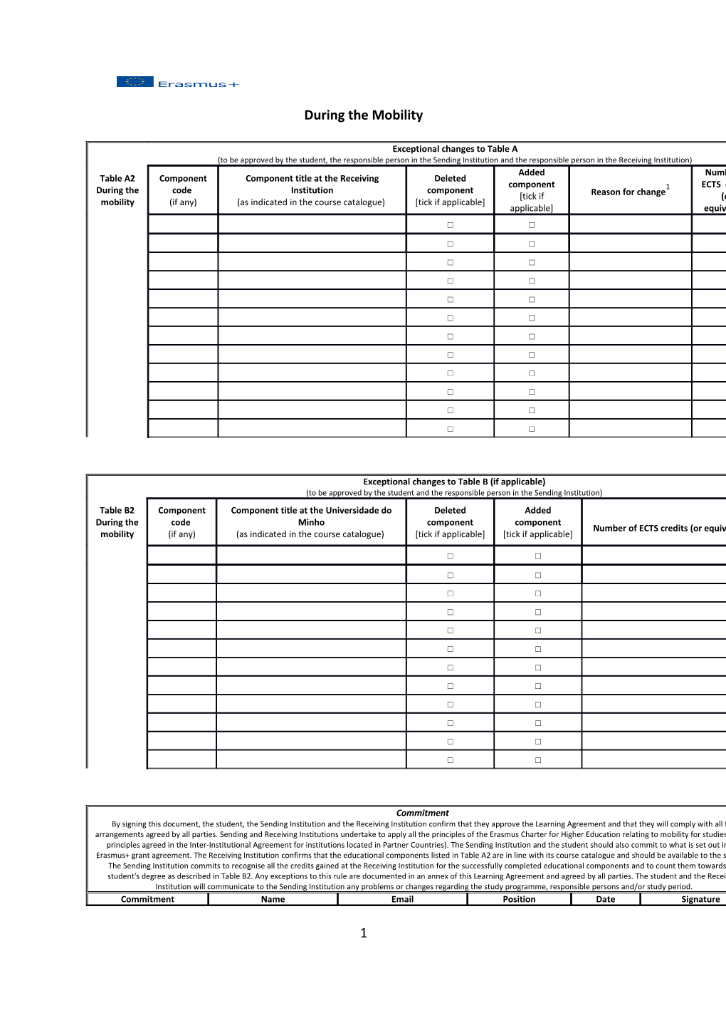 Changes to the Learning Agreement for Studies