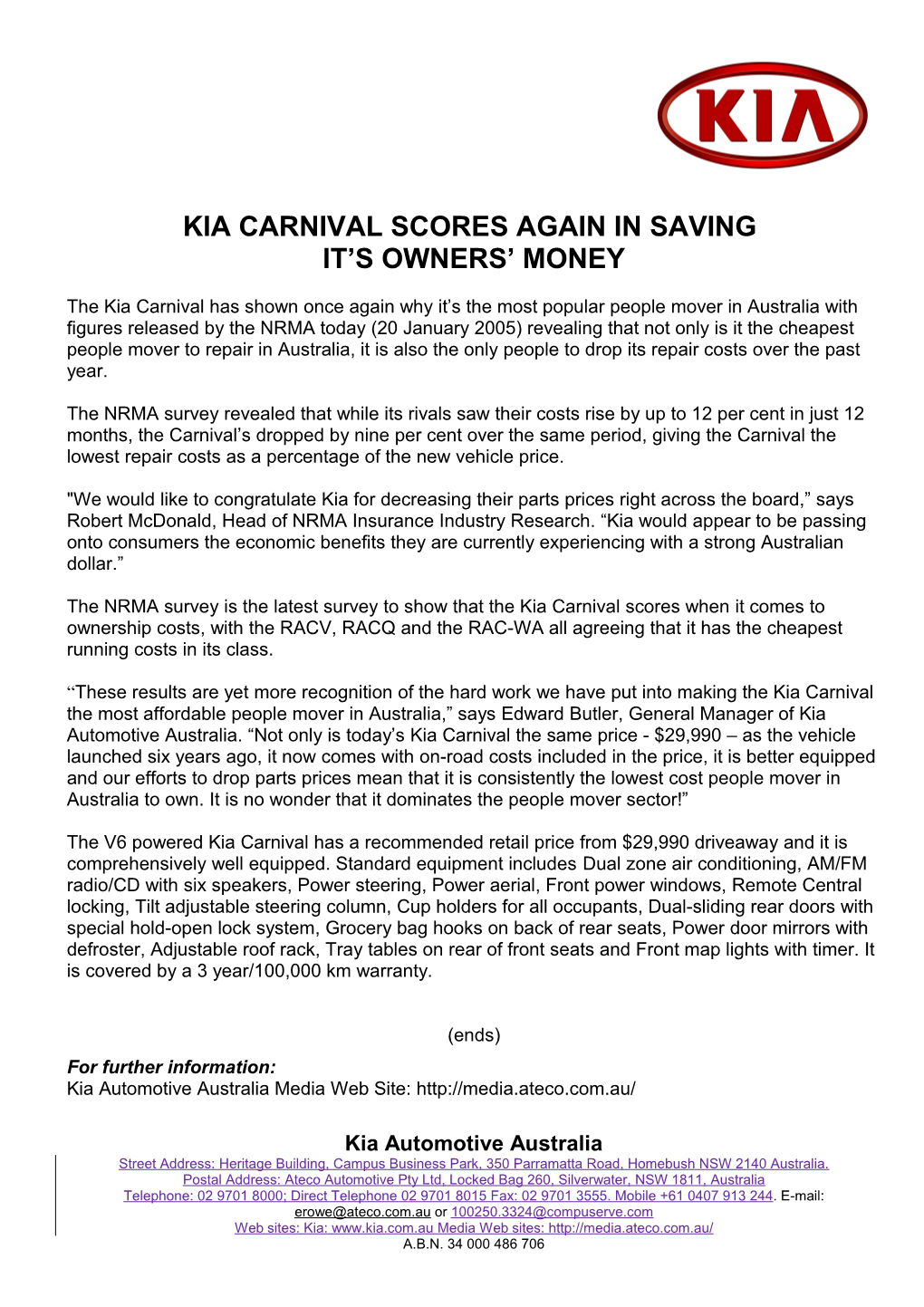 Kia Carnival Scores Again in Saving
