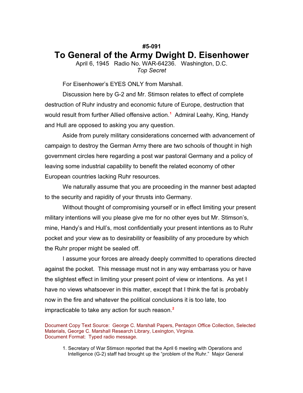 To General of the Army Dwight D. Eisenhower s1