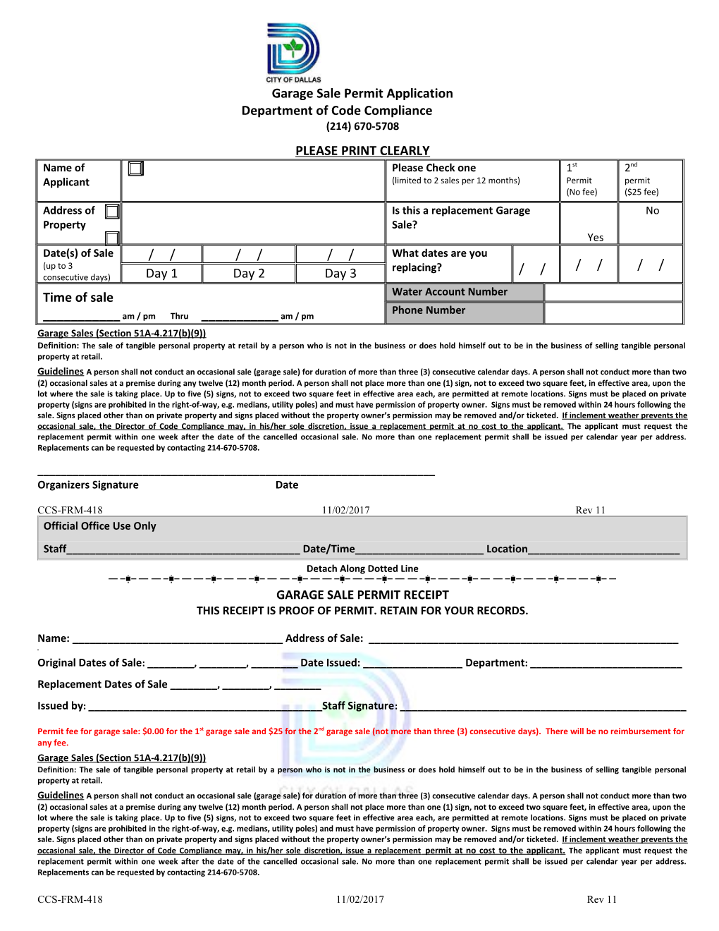 Garage Sale Permit Application