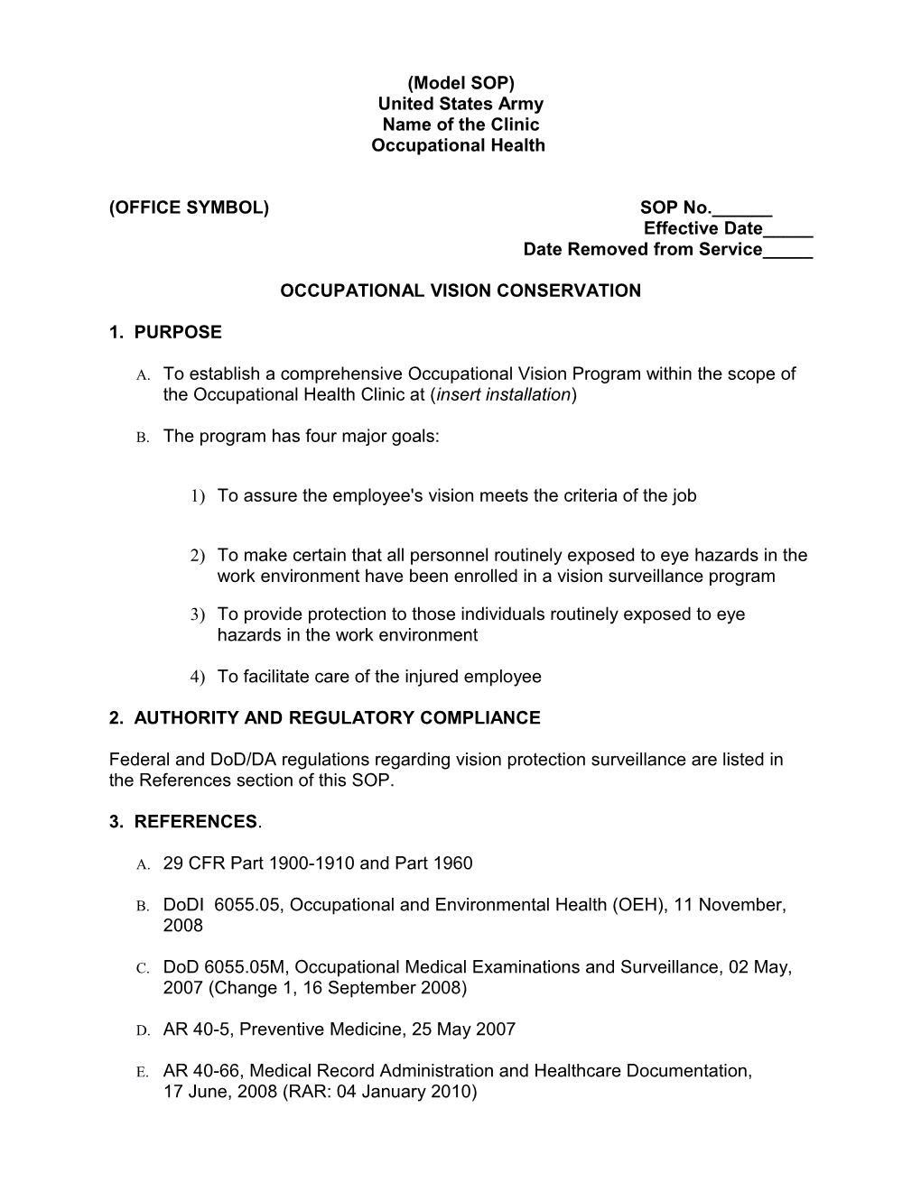 Model SOP - Occupational Vision Conservation