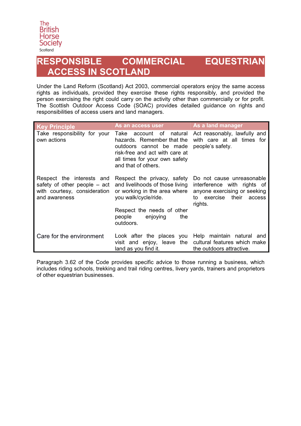 Responsible Commercial Equestrian Access in Scotland