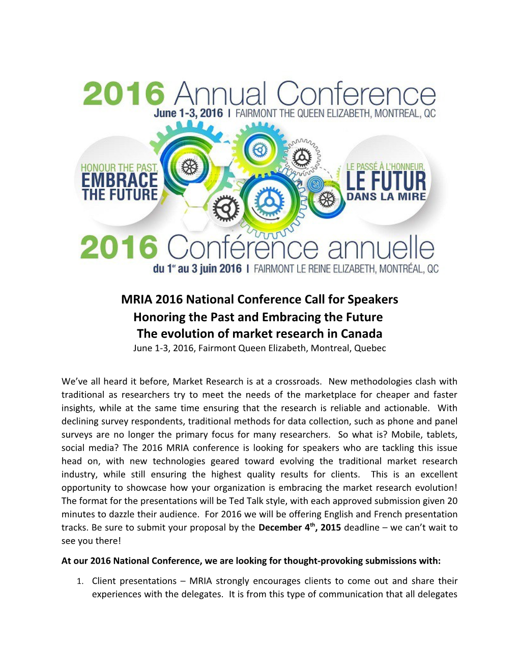 MRIA 2016 National Conference Call for Speakers