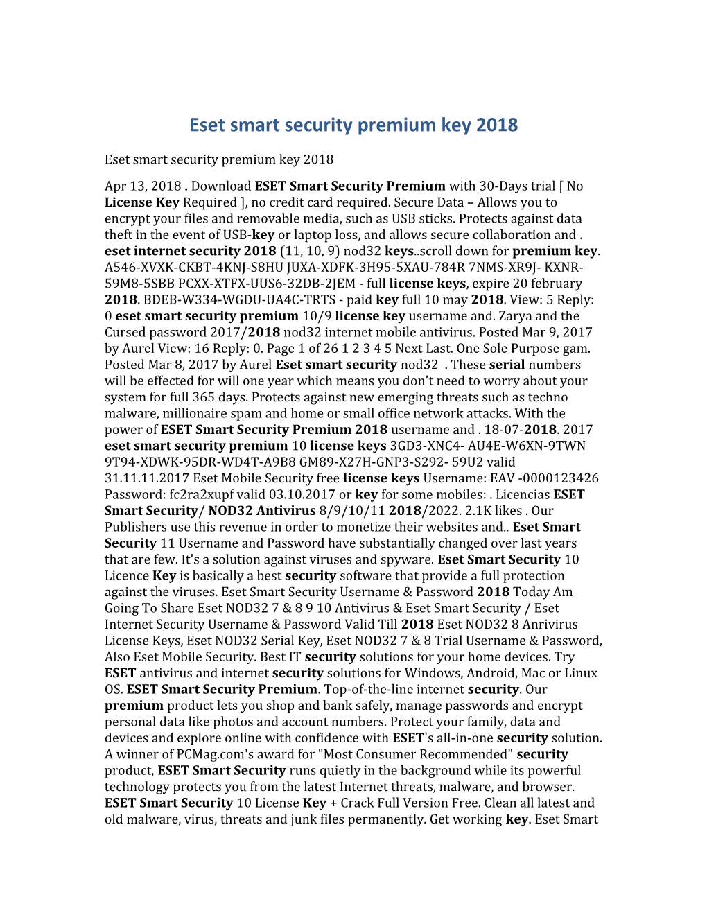 Eset Smart Security Premium Key 2018