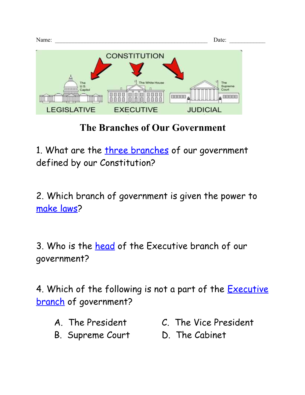 The Branches of Our Government