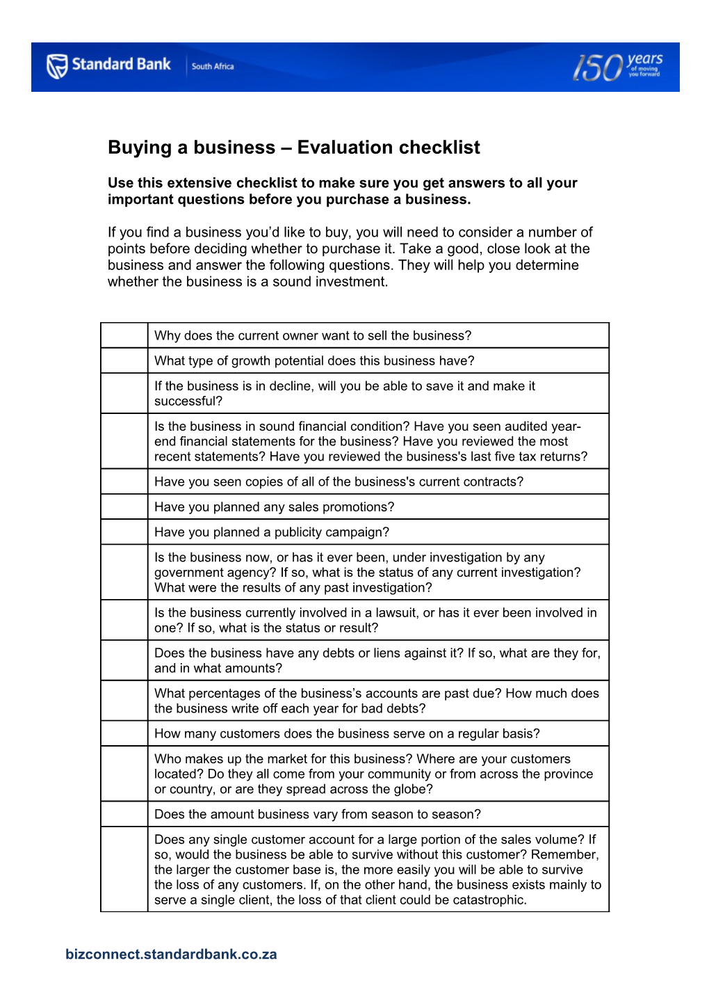 Business Evaluation Checklist