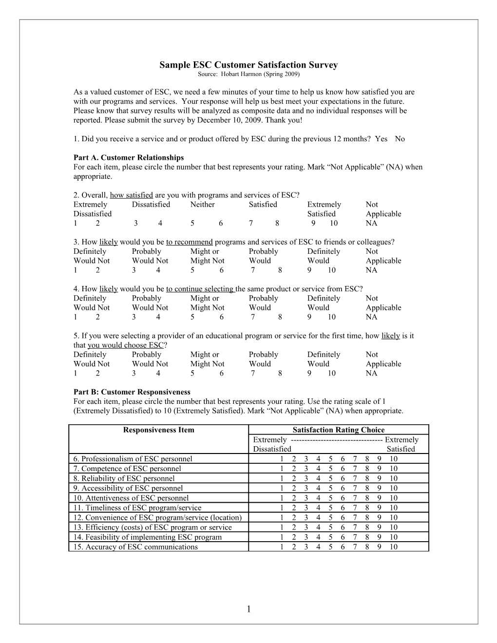 ESA Customer Satisfaction Survey