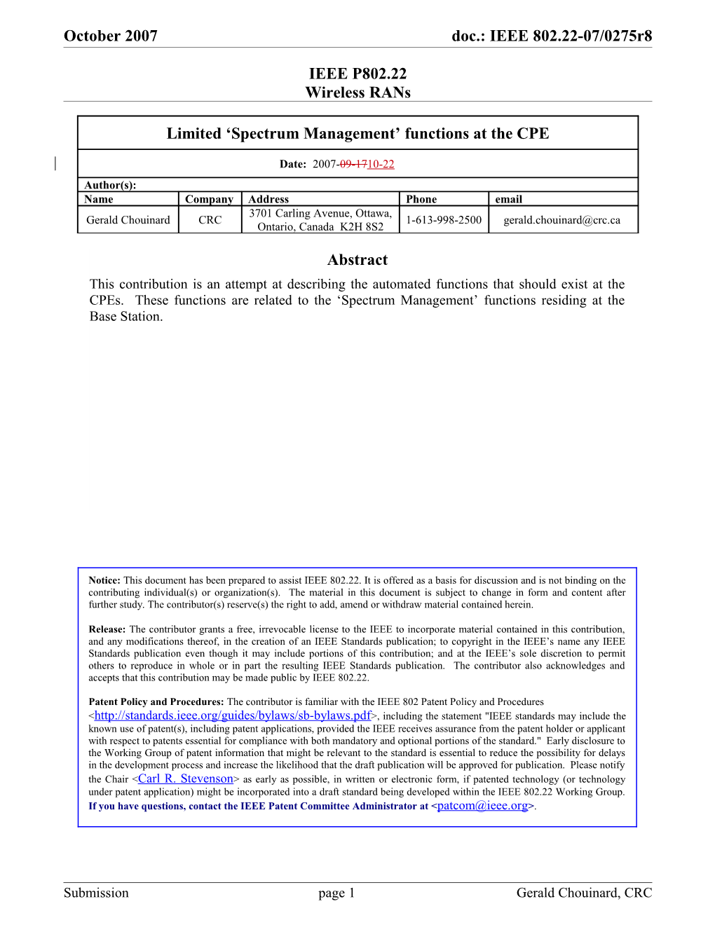 Limited Spectrum Management Functions at the CPE