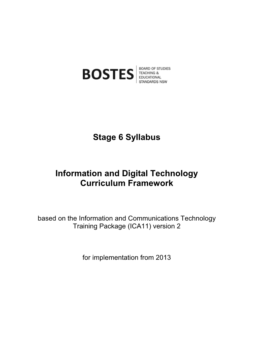 Information and Digital Technology Stage 6 Syllabus