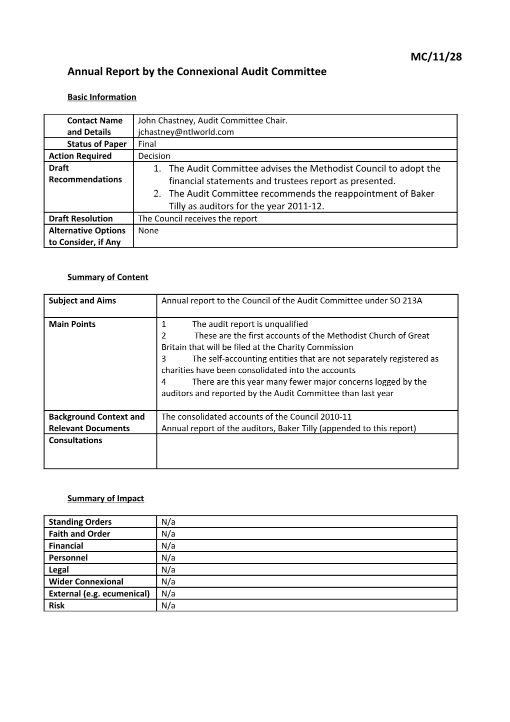 Template for Papers for Consideration by the Strategies and Resources Committee