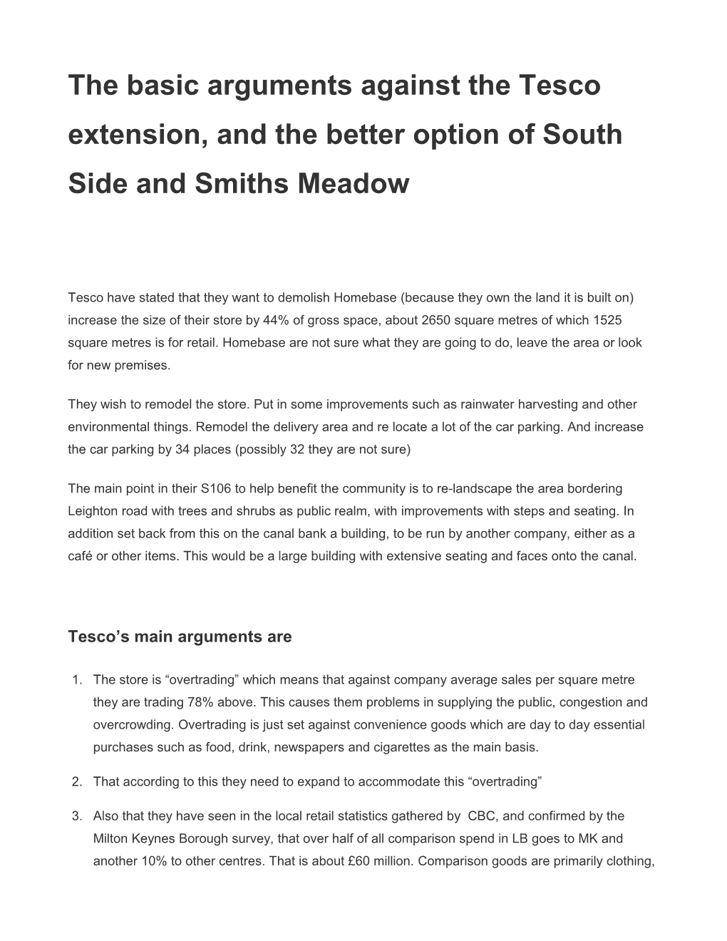 The Basic Arguments Against the Tesco Extension and the Better Option of South Side And