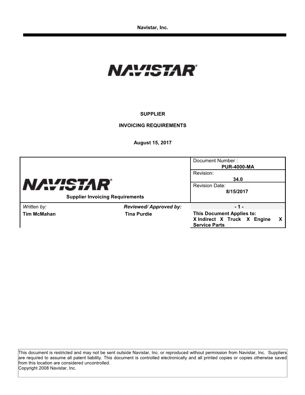 Navistar Invoicing Requirements