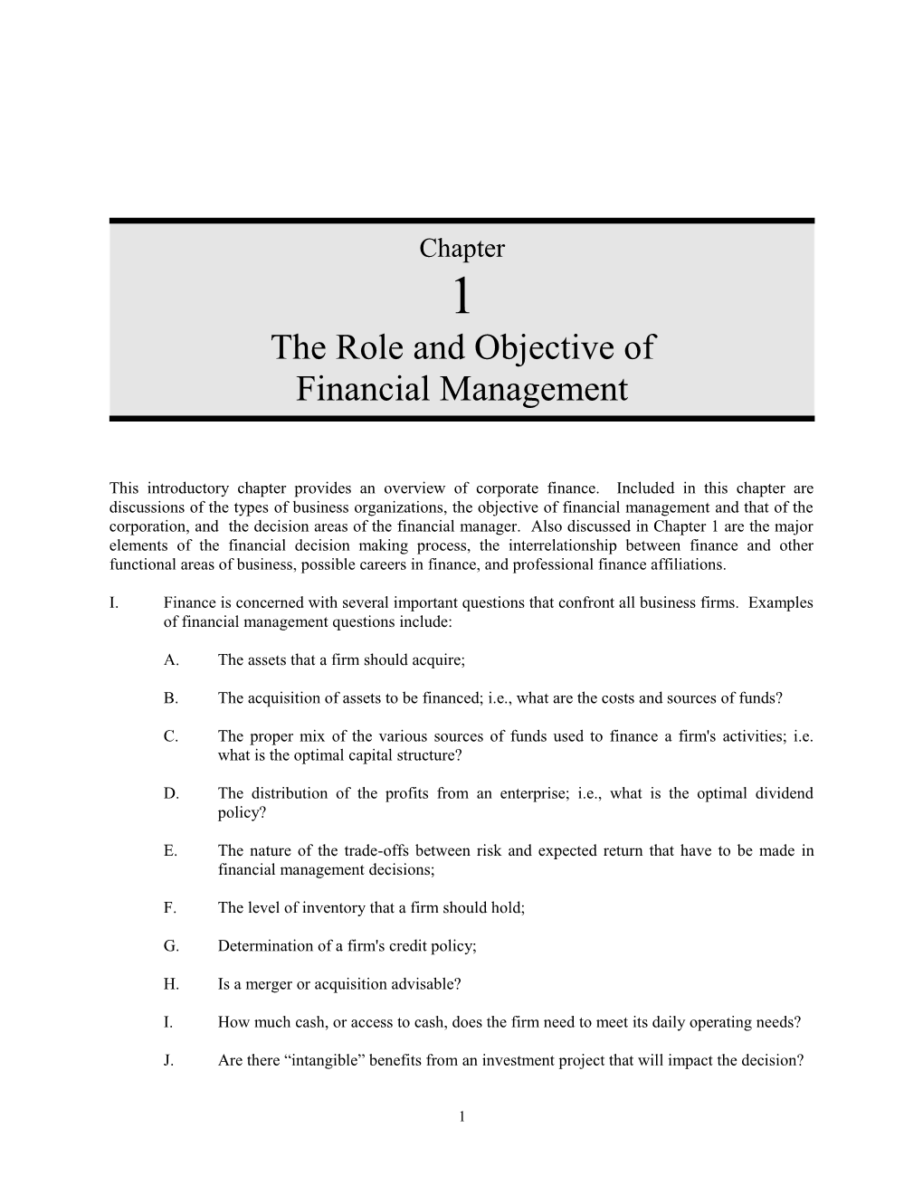 Chapter 1/The Role and Objective of Financial Management