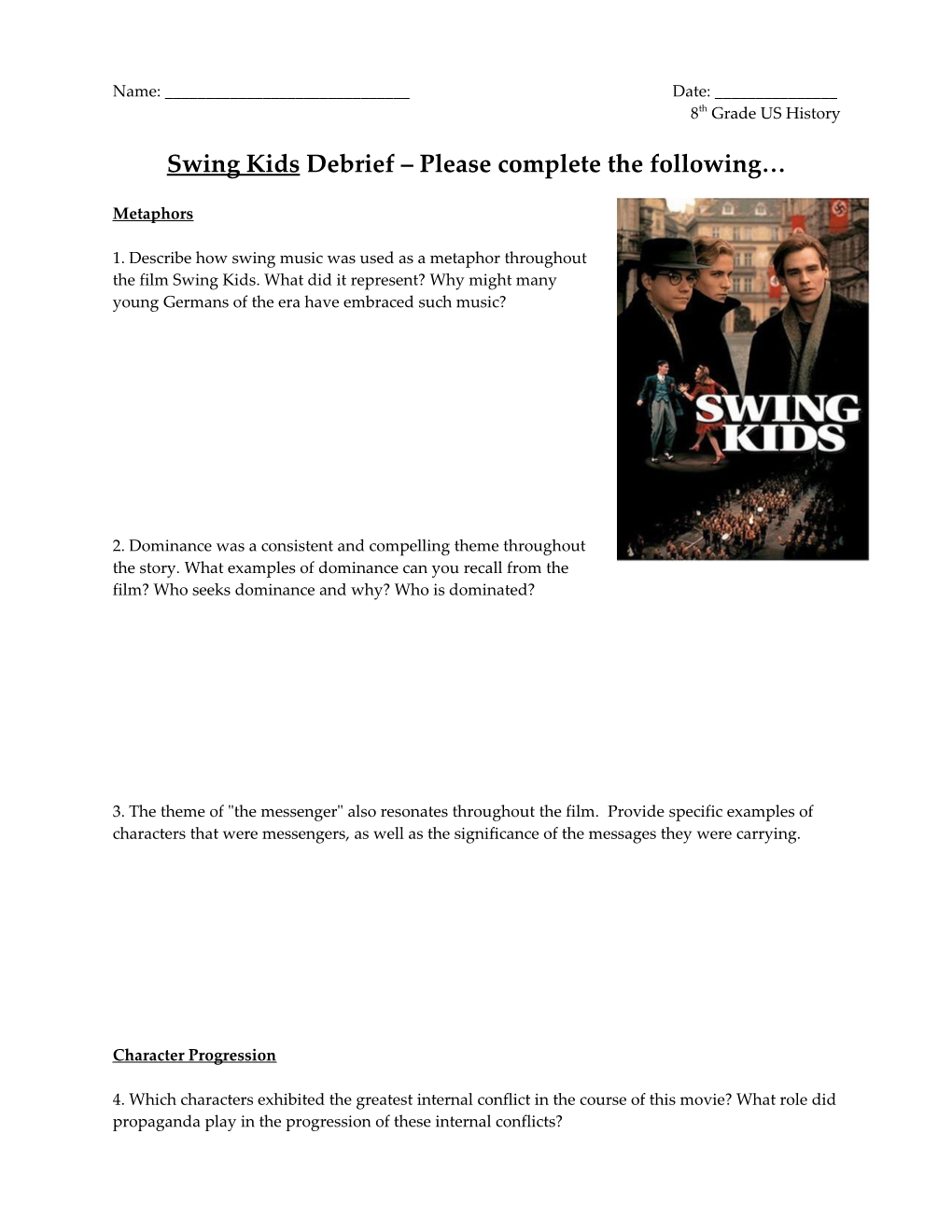 Swing Kids Debrief Please Complete the Following