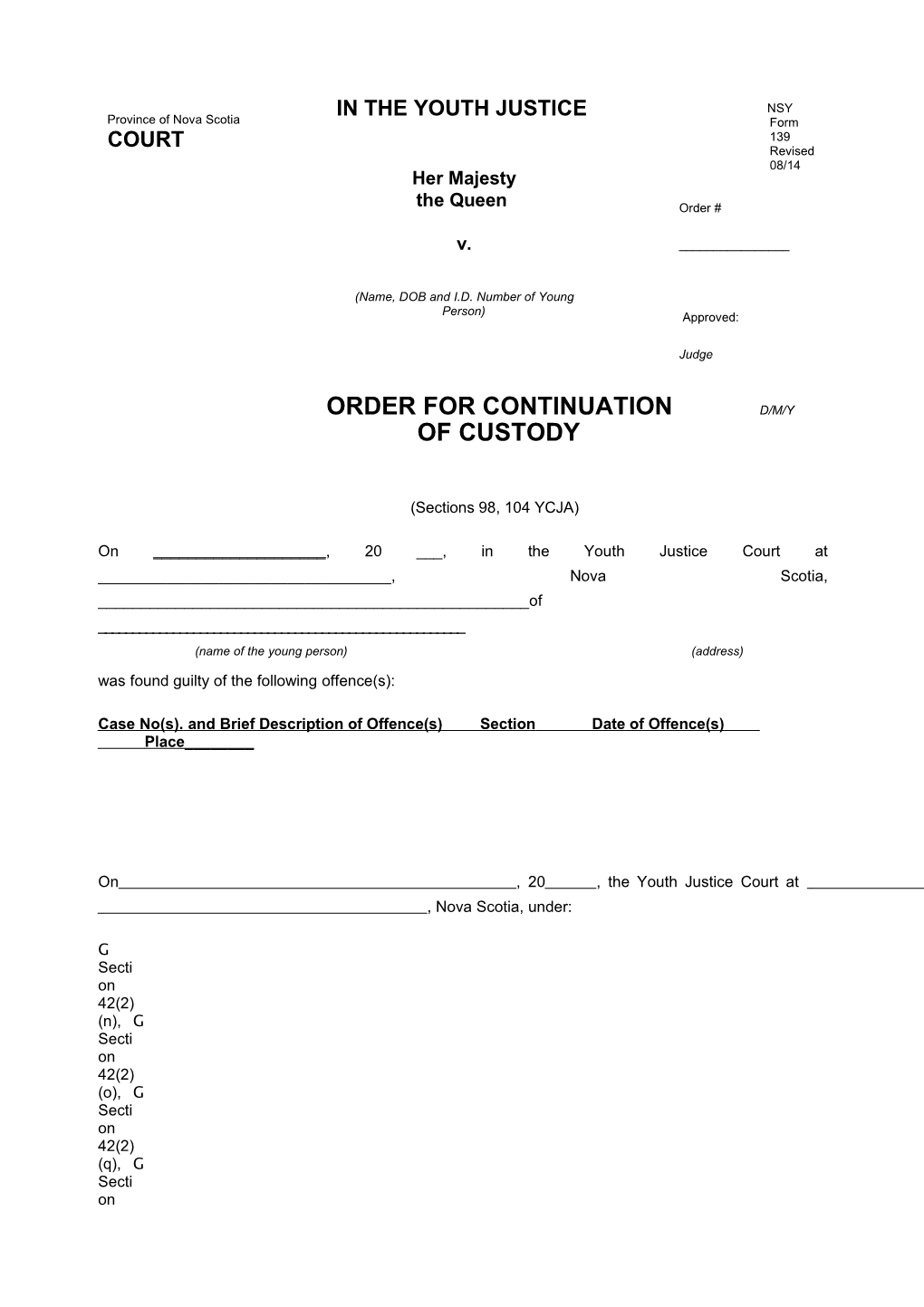 Province of Nova Scotia in the YOUTH JUSTICE COURT