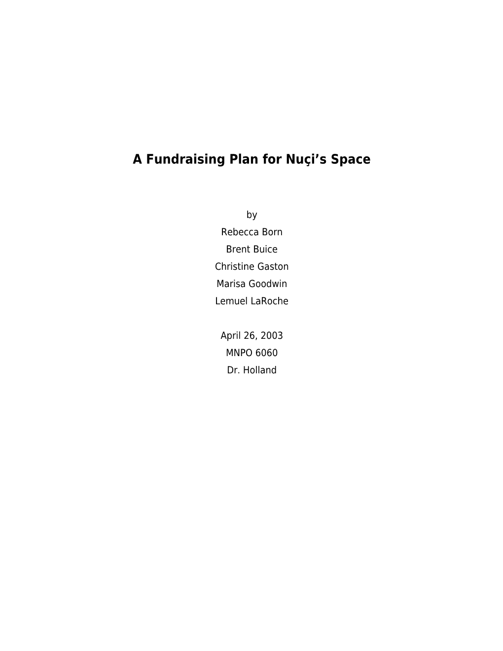 A Fundraising Plan for Nuçi S Space