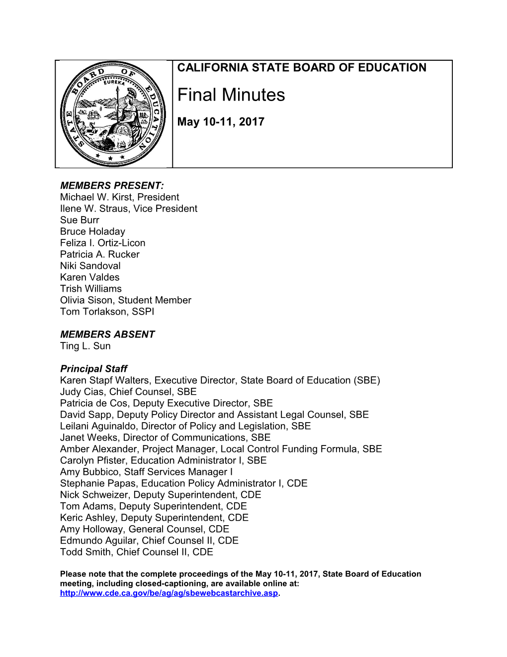 Final Minutes for May 2017 - SBE Minutes (CA State Board of Education)