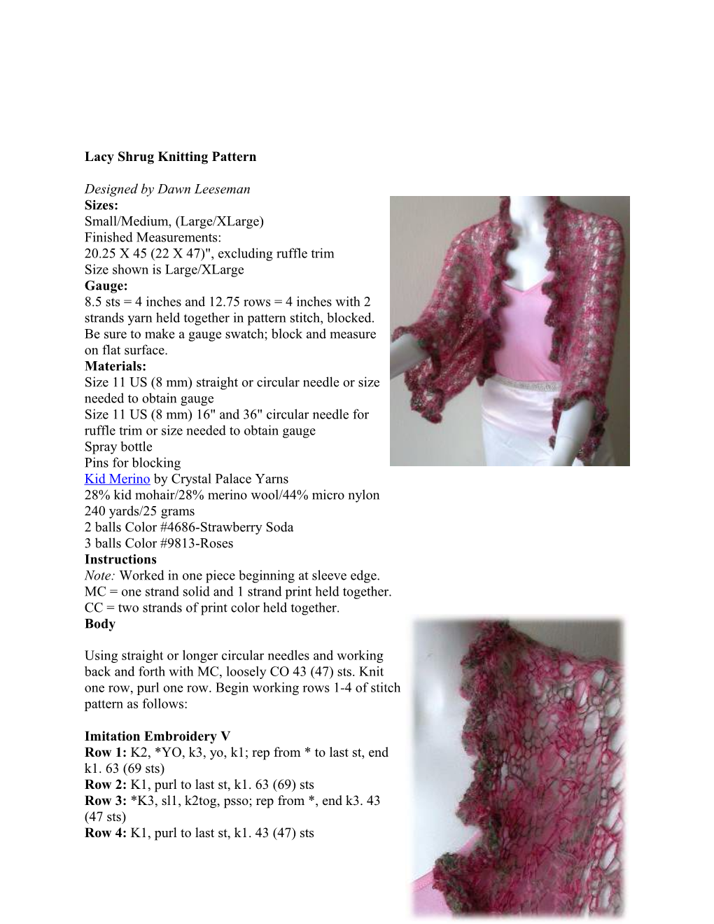 Lacy Shrug Knitting Pattern