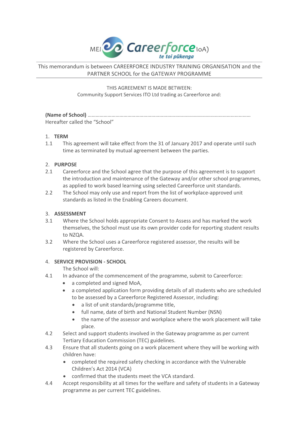 MEMORANDUM of AGREEMENT (Moa)