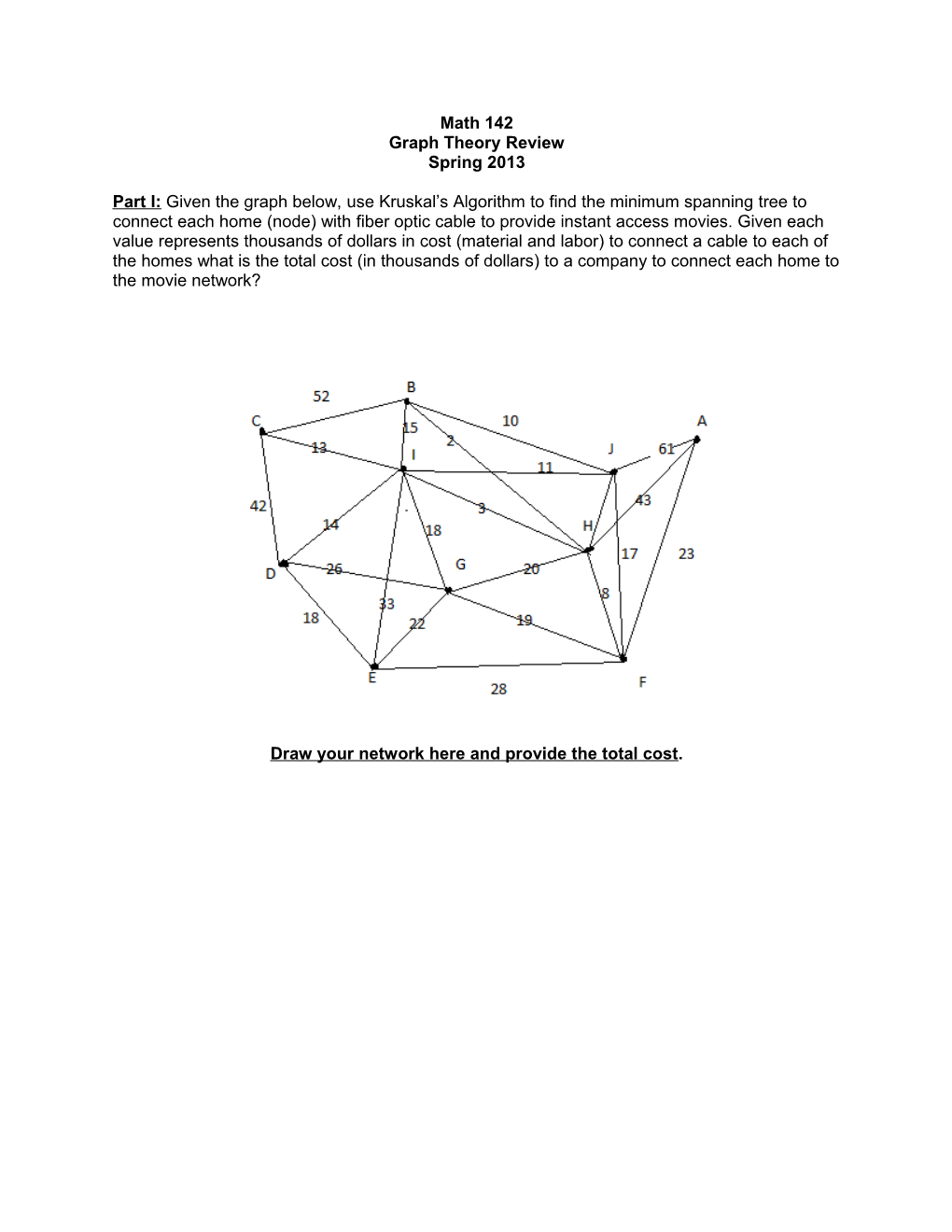 Draw Your Network Here and Provide the Total Cost