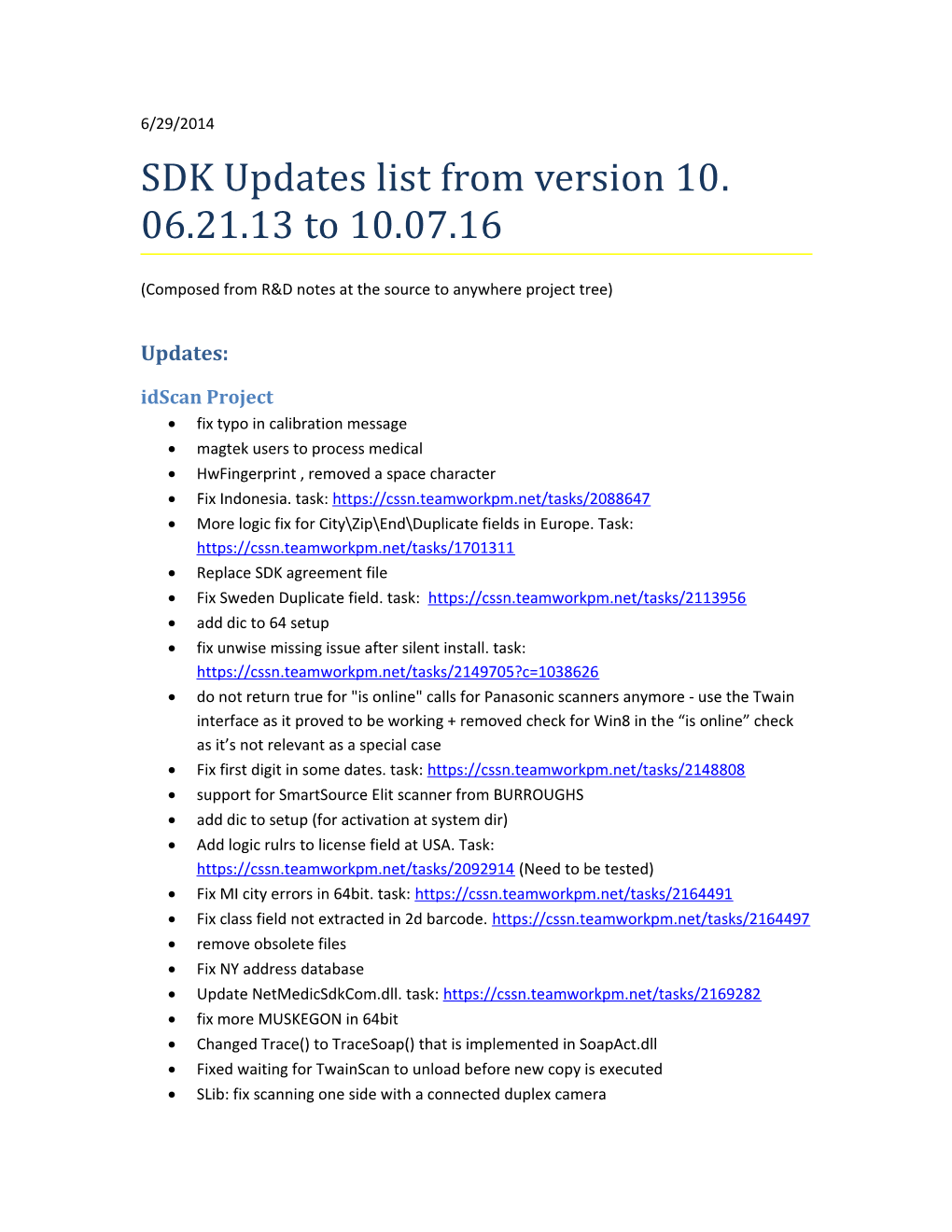 SDK Updates List from Version 10.06.21.13 to 10.07.16