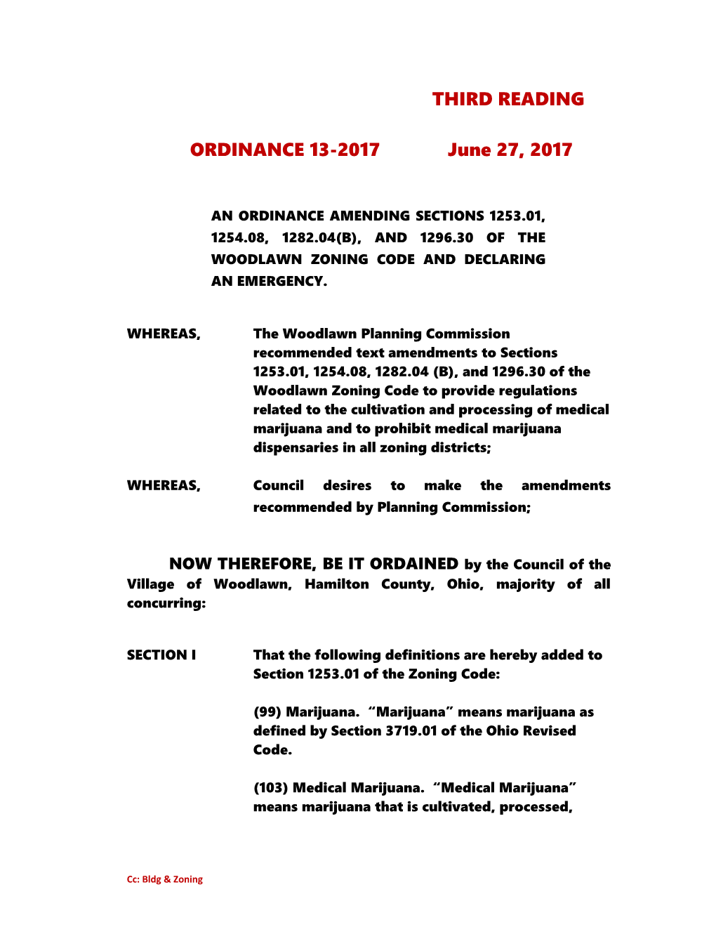 An Ordinance Amending Sections 1253.01, 1254.08, 1282.04(B), and 1296.30 of the Woodlawn