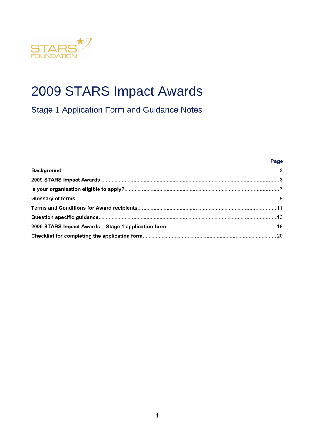 The STARS Foundation Award Application Form and Guidance Notes