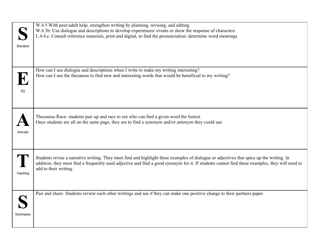 W.4.5 with Peer/Adult Help, Strengthen Writing by Planning, Revising, and Editing W.4.3B